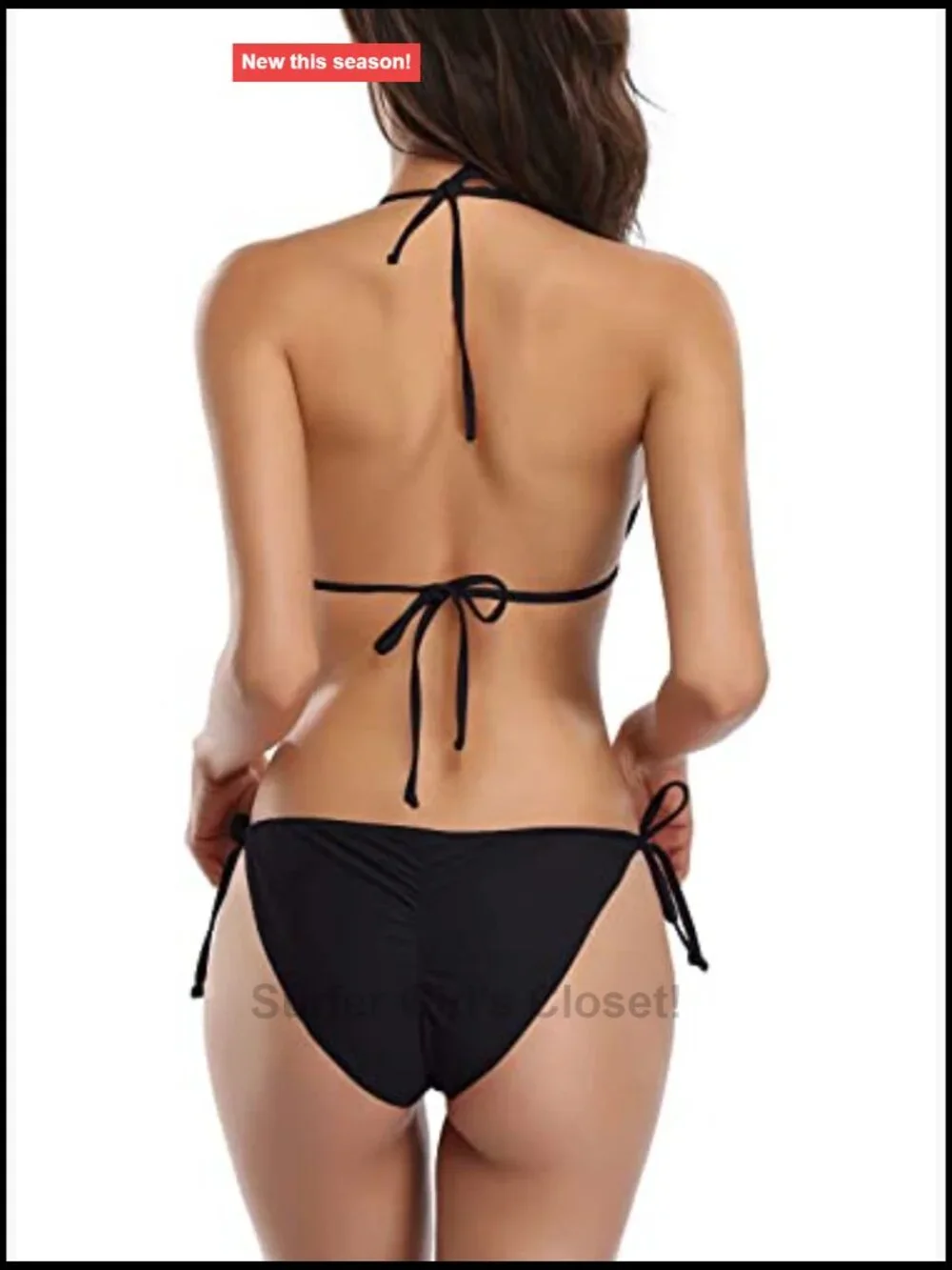 Triangle Halter Bikini Set Padded Removable Tie Side Bottom